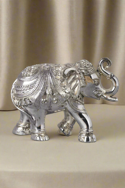 Divine Studio Antique 3 Inches Silver Plated Designer Elephant for Home Décor