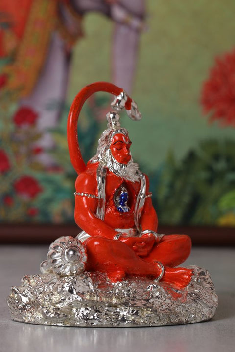 Divine Studio Silver Plated 4 inches Orange Hanuman Ji