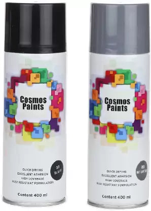 Cosmos Paints Gloss Black & Matt Light Grey Spray Paint 400 ml  (Pack of 2)