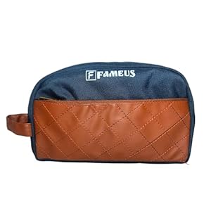 Navy & Tan Multipurpose Faux Leather Detailing Pouch