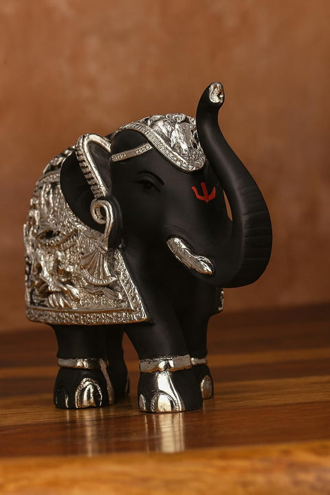 Decorative Black & Silver Elephant Idol Set of 2 – Pure Silver Plated 3 Inch Ganesh? Pooja Room & Vastu Decor, Good Luck & Prosperity Showpiece Gift Set