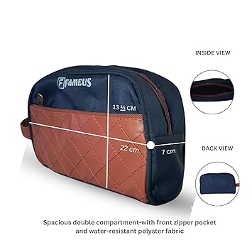 Navy & Tan Multipurpose Faux Leather Detailing Pouch