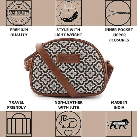 Handcrafted Dice Printed Jute Sling Bag for Girls & Women
