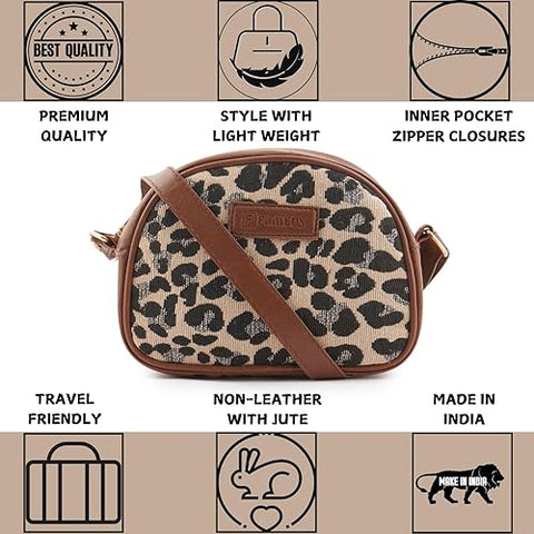 Handcrafted Leopard Printed Jute Sling Bag for Girls & Women