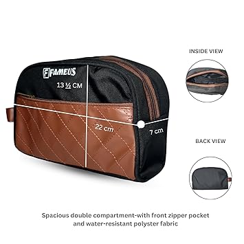 Black & Tan Multipurpose Faux Leather Detailing Pouch