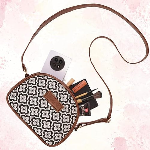 Handcrafted Dice Printed Jute Sling Bag for Girls & Women