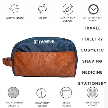 Navy & Tan Multipurpose Faux Leather Detailing Pouch