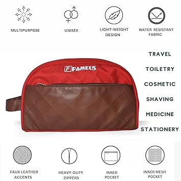 Red & Tan Multipurpose Faux Leather Detailing Pouch