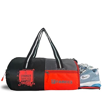 Polyester 25L Black, Grey & Red Duffle / Shoulder / Gym Bag – With Separate Shoe Compartment