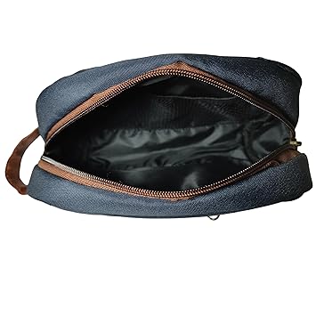 Navy & Tan Multipurpose Faux Leather Detailing Pouch