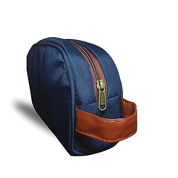 Navy & Tan Multipurpose Faux Leather Detailing Pouch