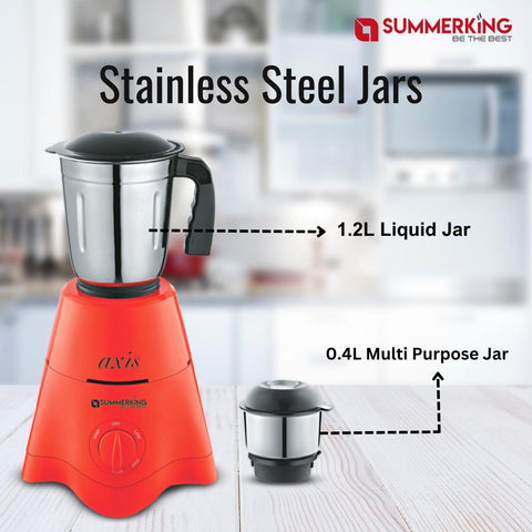 Summerking Axis 500W Mixer Grinder with 2 Stainless Steel Jar (Liquid Jar & Multi Purpose Jar)