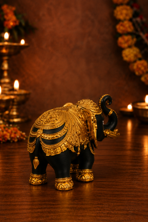 Pure Gold plated and Black coloured 3 inches Elephant for wealth, Heath, Vastu Feng-sui & Home Decor