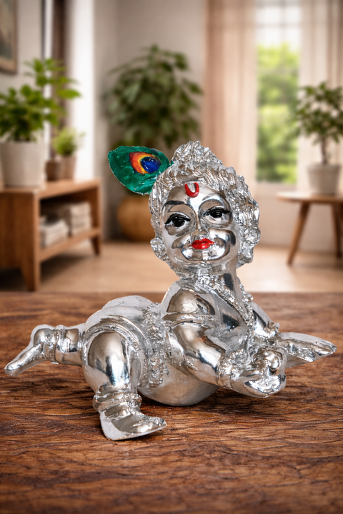 999 Sterling Pure Silver Plated 2 inches Laddu Gopal Statue