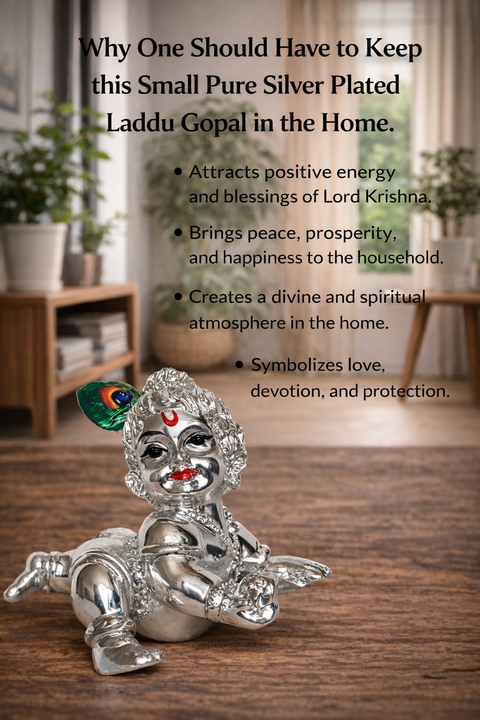 999 Sterling Pure Silver Plated 2 inches Laddu Gopal Statue
