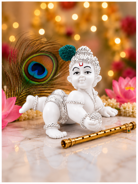 Divine Studio Silver Plated White Laddu Gopal 2 inches