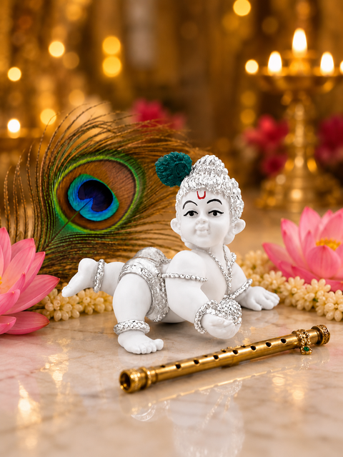 Divine Studio Silver Plated White Laddu Gopal 2 inches