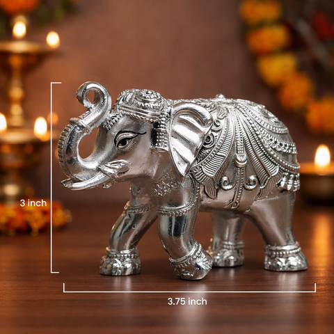 Pure Silver Plated Antique Elephant Set of 2 – 3 Inch Decorative Elephants with Red Designer MDF Luxury Gift Box