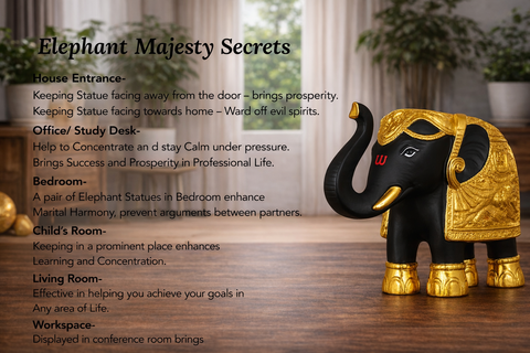 Decorative Black & Gold Elephant Idol Set of 2 in Premium Gift Box– 24K Gold Plated, 3 Inch Temple & Pooja Room Décor, Good Luck & Prosperity Showpiece
