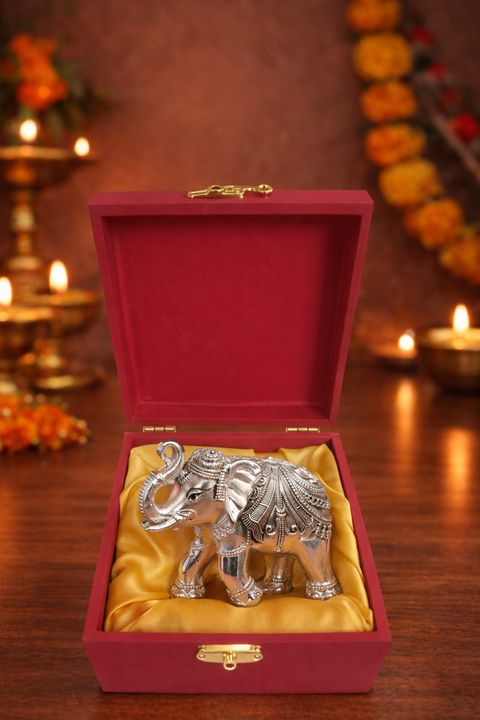 Divine Studio Antique 3 Inches Silver Plated Designer Elephant for Home Décor