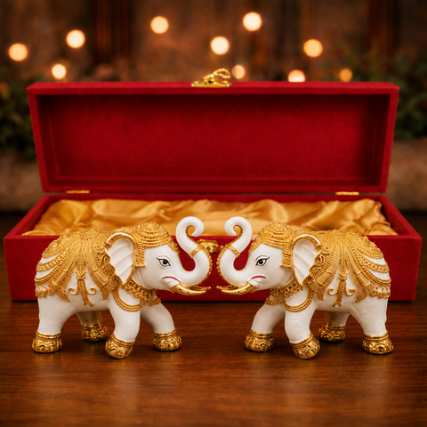 Divine Studio 3 Inches 24 Carat Gold Plated Designer Elephant for Home Décor (Pack of 2)