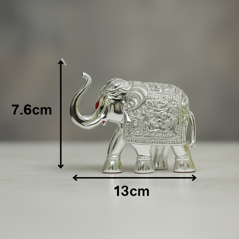 Pure All Over Silver Plated 3 inches Elephant Showpiece for Home, Animal Showpiece set of 2 in Red Luxury Gift Box