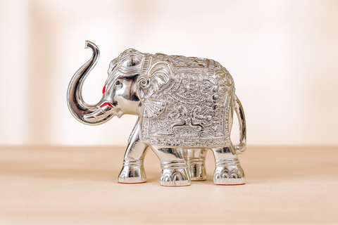 Pure All Over Silver Plated 3 inches Elephant Showpiece for Home, Animal Showpiece set of 2 in Red Luxury Gift Box