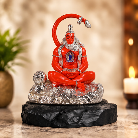 Divine Studio Silver Plated 4 inches Orange Hanuman Ji
