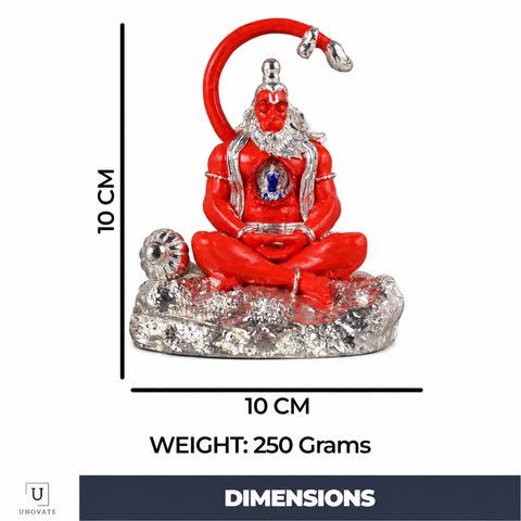 Divine Studio Silver Plated 4 inches Orange Hanuman Ji