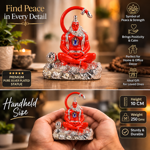 Divine Studio Silver Plated 4 inches Orange Hanuman Ji