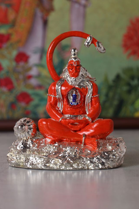 Divine Studio Silver Plated 4 inches Orange Hanuman Ji