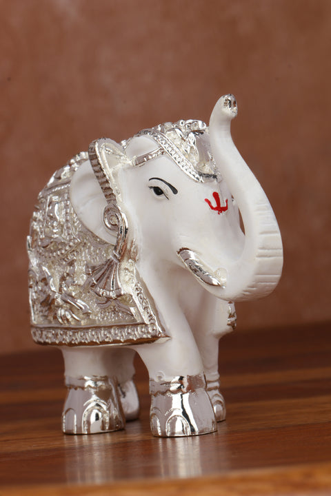 Pure Silver Plated White Elephant Figurines Set of 2, 3 Inches | Elegant Decorative Showpiece in Luxurious Red Gift Box | Premium Home Décor & Gift