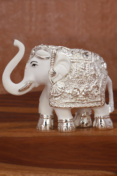 Pure Silver Plated White Elephant Figurines Set of 2, 3 Inches | Elegant Decorative Showpiece in Luxurious Red Gift Box | Premium Home Décor & Gift