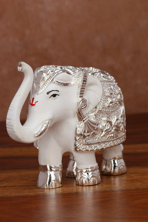 Pure Silver Plated White Elephant Figurines Set of 2, 3 Inches | Elegant Decorative Showpiece in Luxurious Red Gift Box | Premium Home Décor & Gift