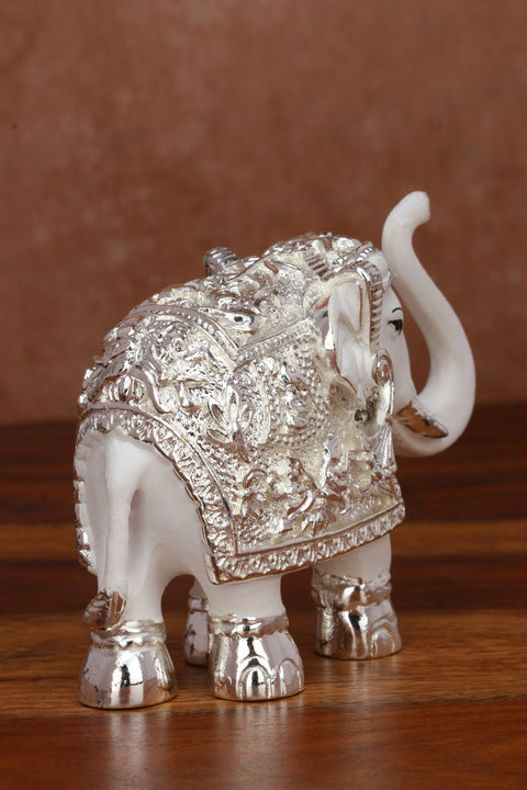 Pure Silver Plated White Elephant Figurines Set of 2, 3 Inches | Elegant Decorative Showpiece in Luxurious Red Gift Box | Premium Home Décor & Gift