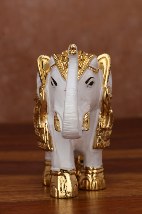 Divine Studio 24Carat Gold Plated Elephant Showpiece for Home, Office Decoration Animal Showpiece Figurines, Tabletop 3 Inch Golden plated & White
