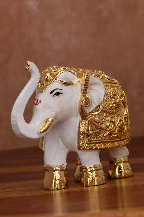 Divine Studio 24Carat Gold Plated Elephant Showpiece for Home, Office Decoration Animal Showpiece Figurines, Tabletop 3 Inch Golden plated & White