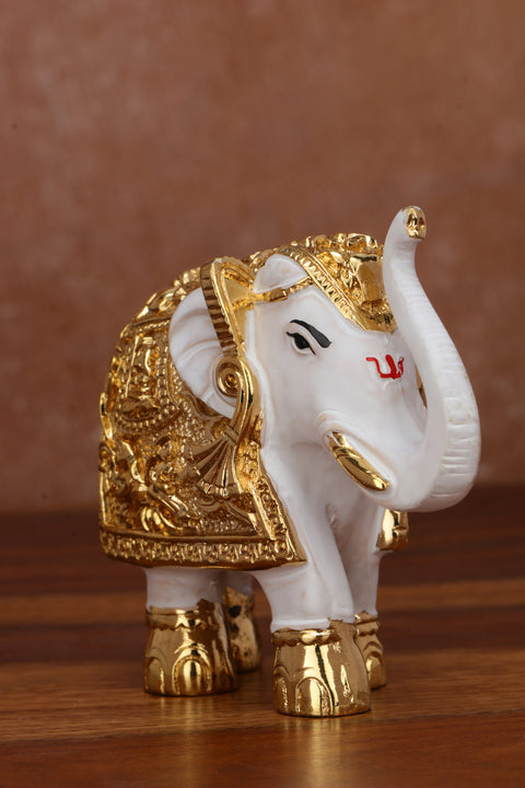 Divine Studio 24Carat Gold Plated Elephant Showpiece for Home, Office Decoration Animal Showpiece Figurines, Tabletop 3 Inch Golden plated & White