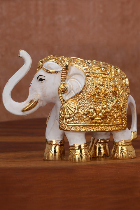 Divine Studio 24Carat Gold Plated Elephant Showpiece for Home, Office Decoration Animal Showpiece Figurines, Tabletop 3 Inch Golden plated & White