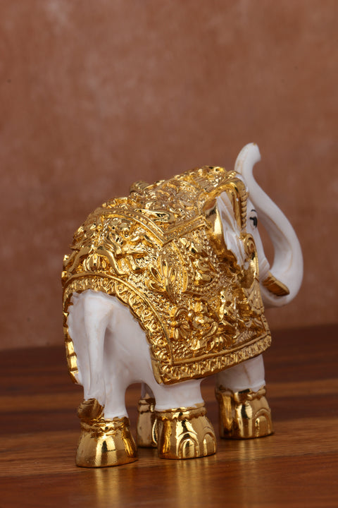 Divine Studio 24Carat Gold Plated Elephant Showpiece for Home, Office Decoration Animal Showpiece Figurines, Tabletop 3 Inch Golden plated & White