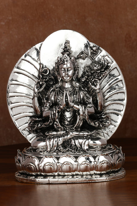 Divine Studio Pure Silver Plated Goddess Tara Idol Religious Statue with Sun Aura for Hinduism and Budhism | Home Décor, Office Desk, Mandir, Temple & Pooja (6inches)