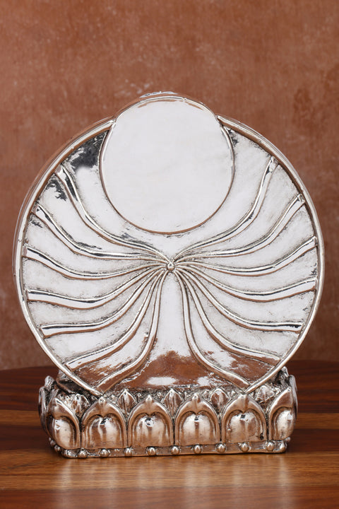 Divine Studio Pure Silver Plated 6 Inches Gautam Buddha with Sun Aura Statue Showpiece Idol Figurine for Feng Sui, Vastu, Home Decor, Office, Diwali, Gifting, Living Room, Bedroom, Study Table