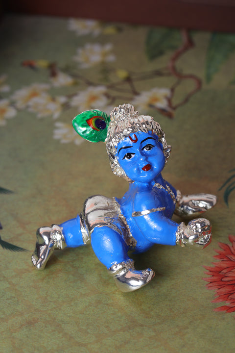 Divine Studio Silver Plated Blue Laddu Gopal 2 inches