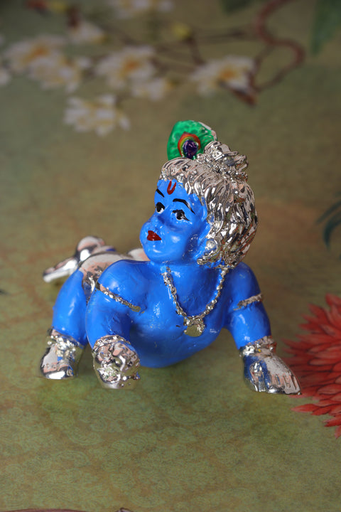 Divine Studio Silver Plated Blue Laddu Gopal 2 inches