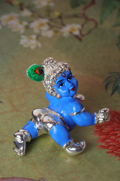 Divine Studio Silver Plated Blue Laddu Gopal 2 inches