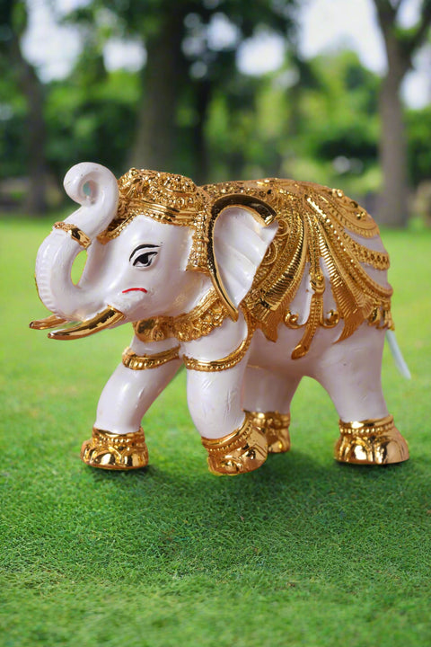 Divine Studio 3 Inches 24 Carat Gold Plated Designer Elephant for Home Décor (Pack of 2)
