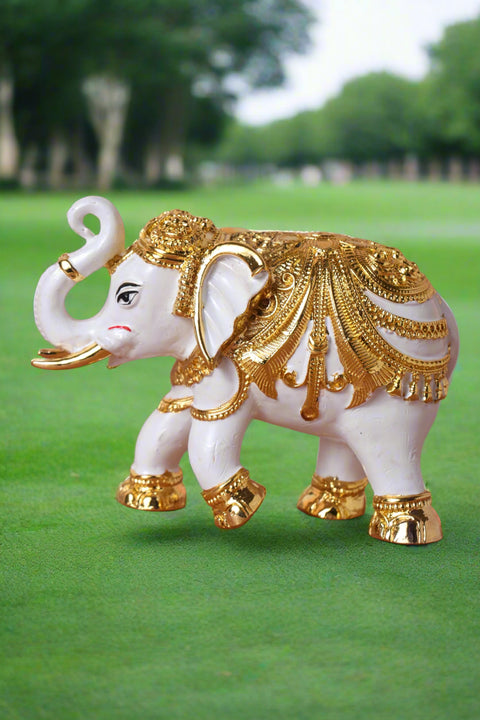 Divine Studio 3 Inches 24 Carat Gold Plated Designer Elephant for Home Décor (Pack of 2)
