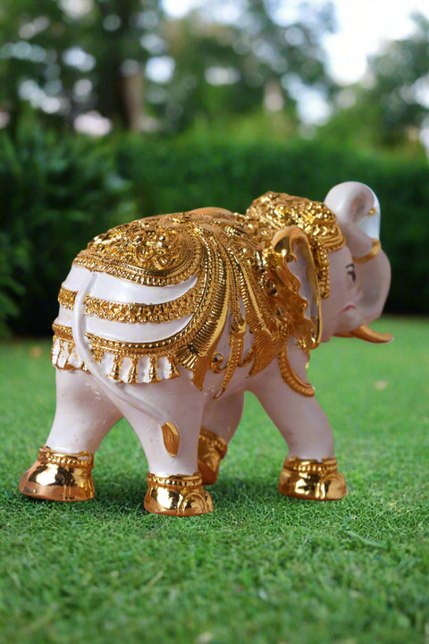 Divine Studio 3 Inches 24 Carat Gold Plated Designer Elephant for Home Décor (Pack of 2)