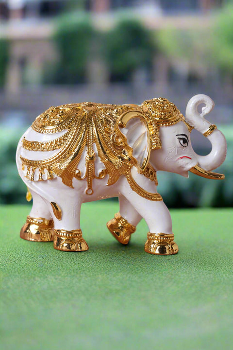 Divine Studio 3 Inches 24 Carat Gold Plated Designer Elephant for Home Décor (Pack of 2)