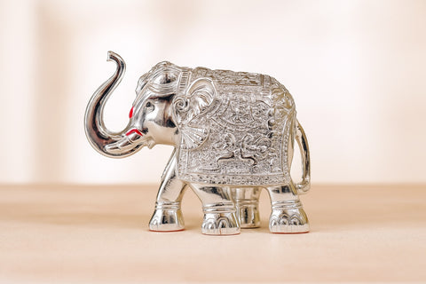 Pure All Over Silver Plated 3 inches Elephant Showpiece for Home, Animal Showpiece set of 2 in Red Luxury Gift Box